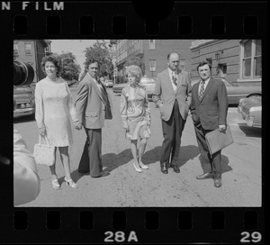 Outside Middlesex County Courthouse are Mrs. Florence Volpe, Arthur Volpe, Mrs. Gill, Woburn ex-Mayor Edward F. Gill and Charles J. DiPanfilo