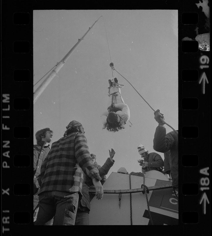 Hanging for the fun of it - Norman Bigelow shows off his Houdini talents above Boston College