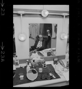 Phil Silvers in his dressing room at the Wilbur Theater while in Boston for the run of the comedy "How the Other Half Loves"