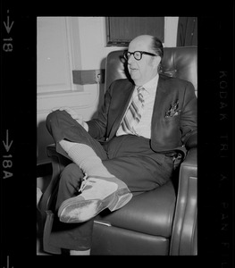 Phil Silvers in his dressing room at the Wilbur Theater while in Boston for the run of the comedy "How the Other Half Loves"