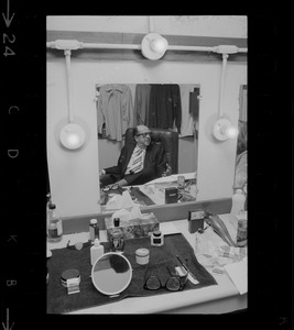 Phil Silvers in his dressing room at the Wilbur Theater while in Boston for the run of the comedy "How the Other Half Loves"