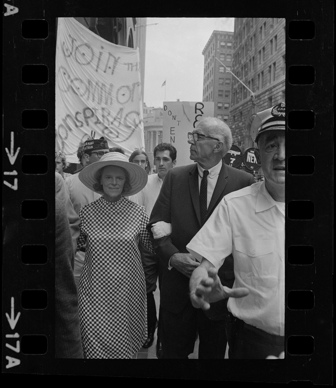 Dr. Benjamin Spock and Jane Spock at the Federal Courthouse for Dr. Spock's sentencing on draft