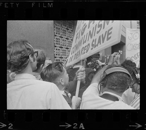 Josef Mlot-Mroz seen in the middle of crowd of protesters after the sentencing of Dr. Spock and others for draft conspiracy charges