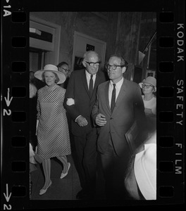 Dr. Benjamin Spock, left, and Yale University Chaplain, William Sloane Coffin, Jr., right, at the Federal Courthouse for sentencing for draft conspiracy