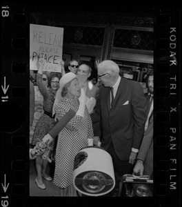 Dr. Benjamin Spock and Jane Spock outside Federal Courthouse for sentencing on draft conspiracy charges