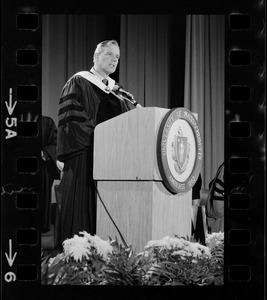 Governor Francis Sargent speaking at the installation ceremony for Dr. Robert Wood as the new UMass president