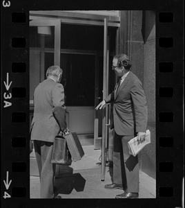 William Sloane Coffin, Jr., Yale University Chaplain, outside the Federal Courthouse where he is appearing for pre-trial hearing on draft conspiracy charges
