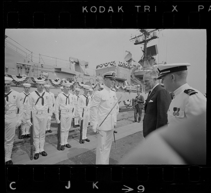 Henry Cabot Lodge flanked by naval escort during ceremony