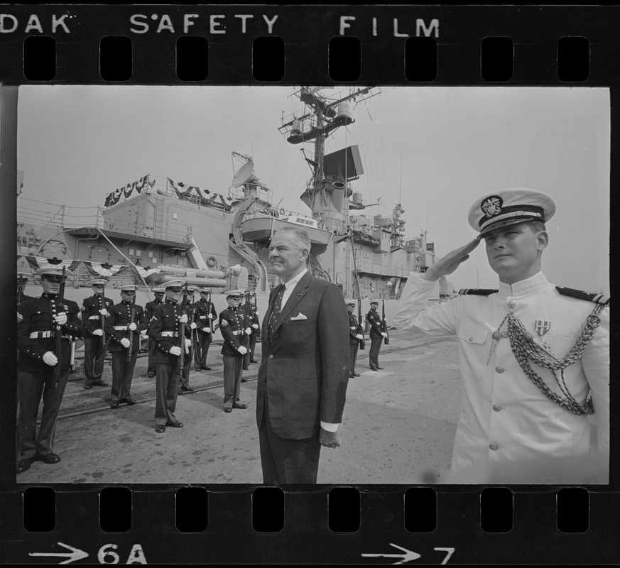 Henry Cabot Lodge flanked by naval escort during ceremony