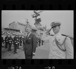 Henry Cabot Lodge flanked by naval escort during ceremony