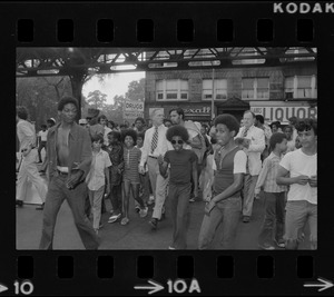 Mayor White seen with residents of Blackstone Park section of South End after Puerto Rican Day disturbances