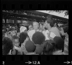 Mayor White seen with residents of Blackstone Park section of South End after Puerto Rican Day disturbances