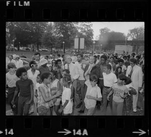 Mayor White seen with residents of Blackstone Park section of South End after Puerto Rican Day disturbances