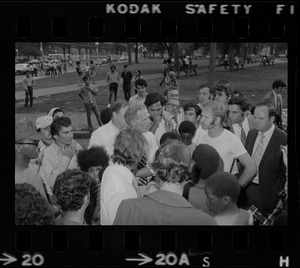 Mayor White seen with residents of Blackstone Park section of South End after Puerto Rican Day disturbances