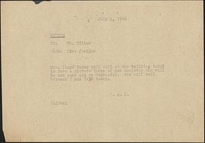 Notice from Miss Jenkins to Jack Miller, 1946 July 1