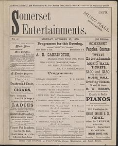 Somerset Entertainments, Music Hall, second season, Monday October 27, 1879
