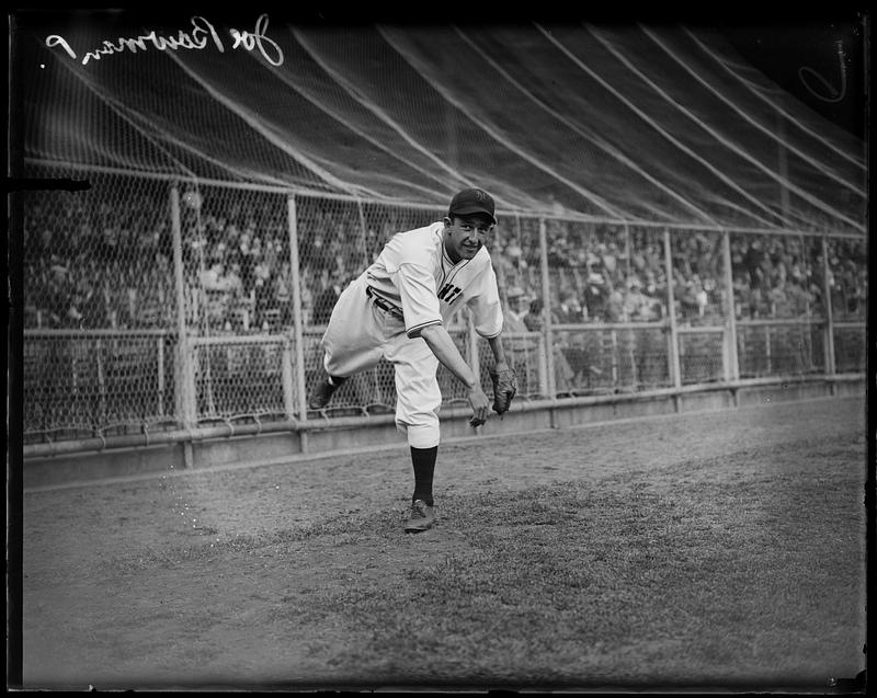 Joe Bowman, New York Giants pitcher, warming up Digital Commonwealth