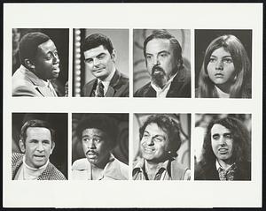 Subjects: Left to right: Godfrey Cambridge, Dick Benjamin, Allan Sherman, Kitty Bruce, Don Adams, Richard Pryor, Mort Sahl, Tiny Tim. Program: "The Button-Down Comedy of the 60's" On Air: Thursday, Jan. 8 (9:00-10:00 p.m., EST).