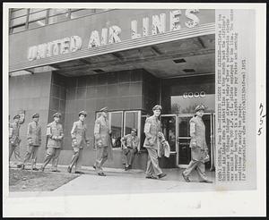 Chicago – Striking Pilots Picket Airline – Pilots of the United Air Lines form a picket line as they march past the airline’s entrance at Chicago Midway airport today after a nation-wide strike was called by the 900 A.F. of L. pilots employed by the line. The union and company have been in a dispute over pay rates and working conditions for nearly two years.