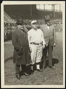Photo of--Giants' and Braves' Managers and National League Owner at Baseball Season Opening at Polo Grounds. News Item--Left to Right: Col Rupert, John J. McGraw, Manager of the N.Y. Giants and Stallings, Manager of the Boston Braves, at the Opening Game Between the Giants and Braves at the Polo Grounds To-Day.