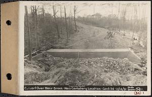 Contract No. 34, Driveways of New Cemetery Development, Ware, culvert over Blair Brook, new cemetery location, looking south, Ware, Mass., Nov. 14, 1931