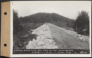 Contract No. 51, East Branch Baffle, Site of Quabbin Reservoir, Greenwich, Hardwick, looking north from Sta. 6+20 at the south baffle, Hardwick, Mass., Jan. 5, 1937