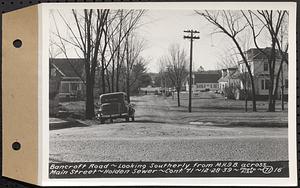 Contract No. 71, WPA Sewer Construction, Holden, Bancroft Road, looking southerly from manhole 9B across Main Street, Holden Sewer, Holden, Mass., Dec. 28, 1939