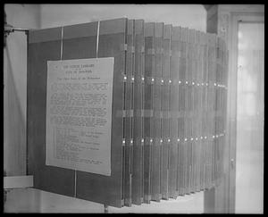 Open Book of the Branches display, Boston Public Library 75th anniversary exhibit