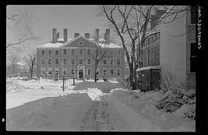 Byerly Hall in snow, Radcliffe College