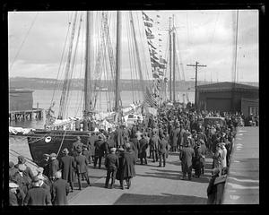 A crowd in front of fishing schooner Elsie