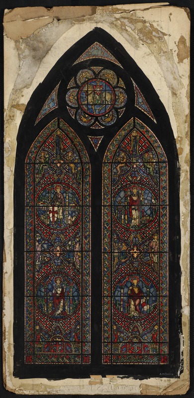 Miniature study for stained glass windows painted on a board