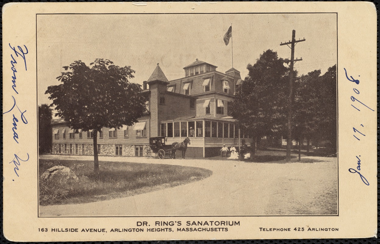 Dr. Ring's Sanatorium, 163 Hillside Avenue, Arlington Heights, Massachusetts. Telephone 425 Arlington