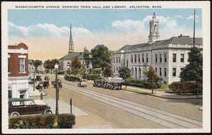 Massachusetts Avenue, showing town hall and library, Arlington, Mass.