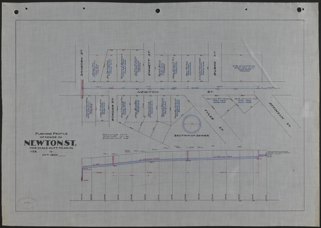 Plan and profile of sewer in Newton St.
