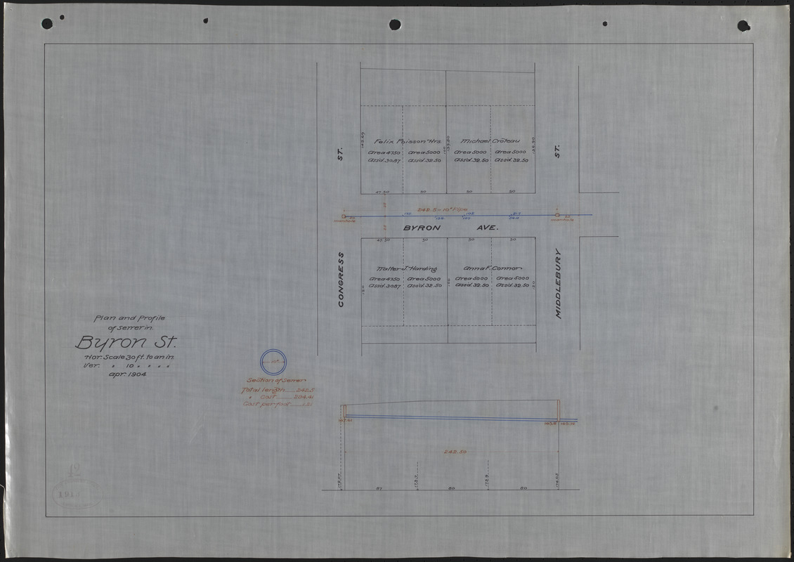 Plan and profile of sewer in Byron St.