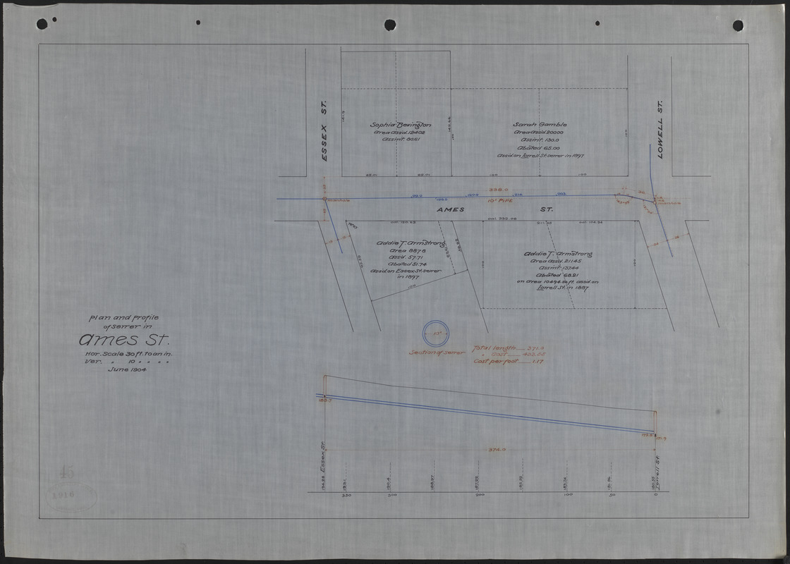 Plan and profile of sewer in Ames St.