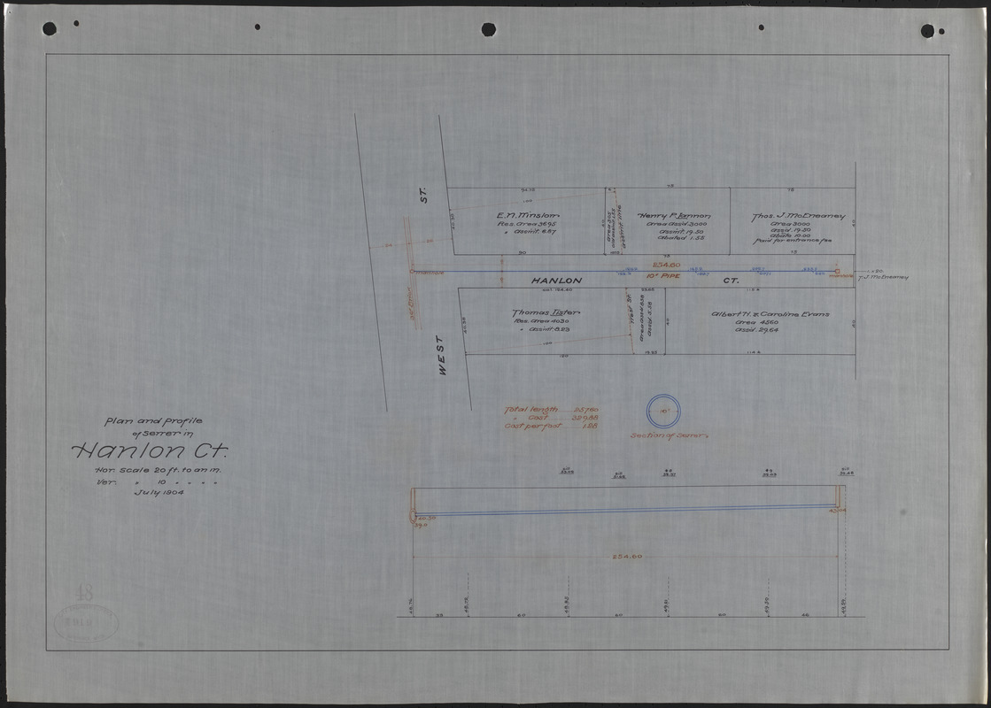 Plan and profile of sewer in Hanlon Ct.