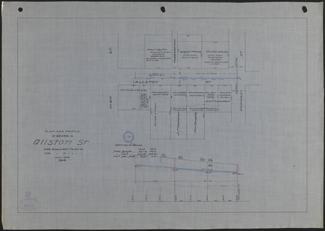 Plan and profile of sewer in Allston St.