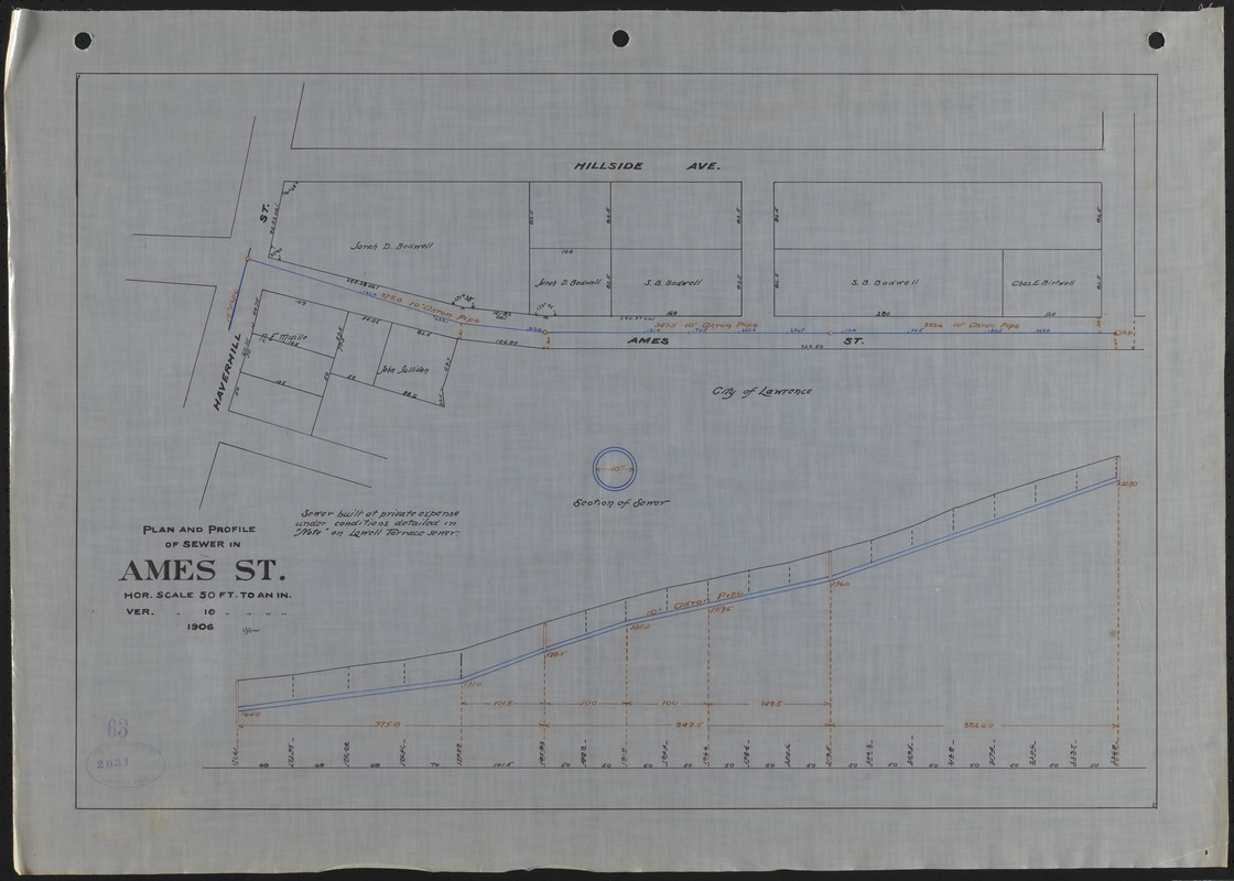 Plan and profile of sewer in Ames St.