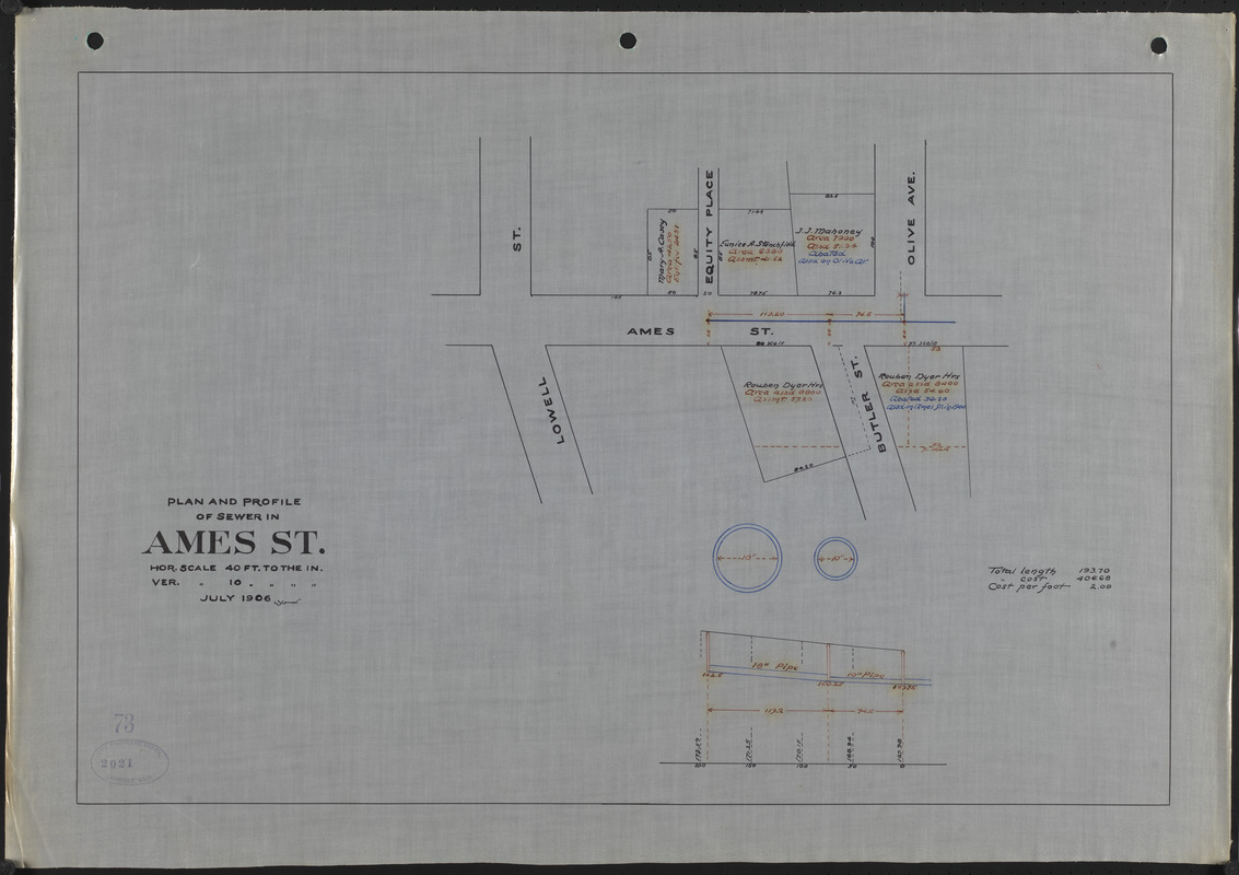 Plan and profile of sewer in Ames St.