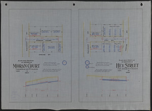 Plan and profile of sewer in Moran Court, plan and profile of sewer in Hey Street