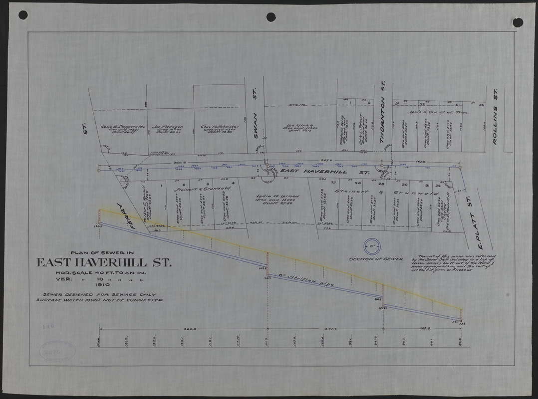 Plan of sewer in East Haverhill St. Digital Commonwealth