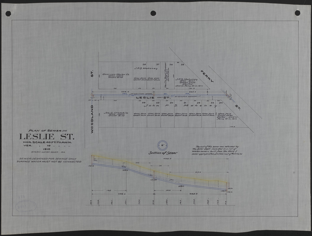 Plan of sewer in Leslie St.