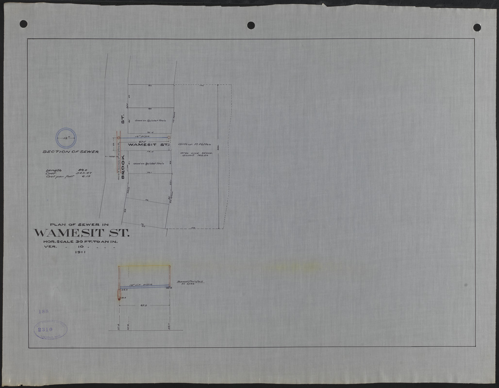 Plan of sewer in Wamesit St.