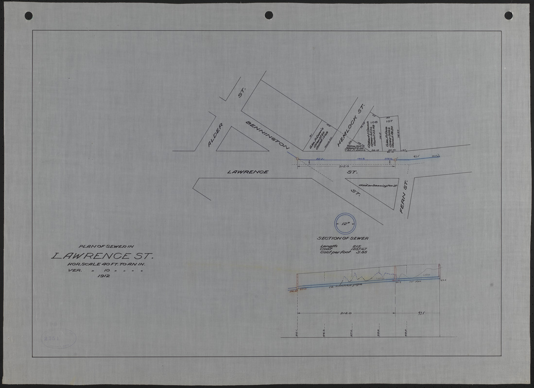 Plan of sewer in Lawrence St.