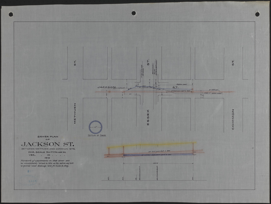 Sewer plan of Jackson St. between Methuen and Common Sts.