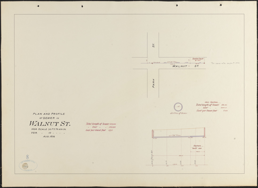 Plan and profile of sewer in Walnut St.