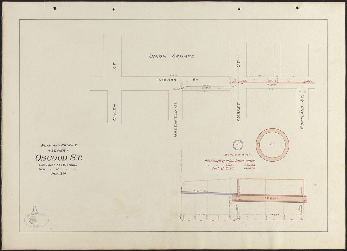 Plan and profile of sewer in Osgood St.