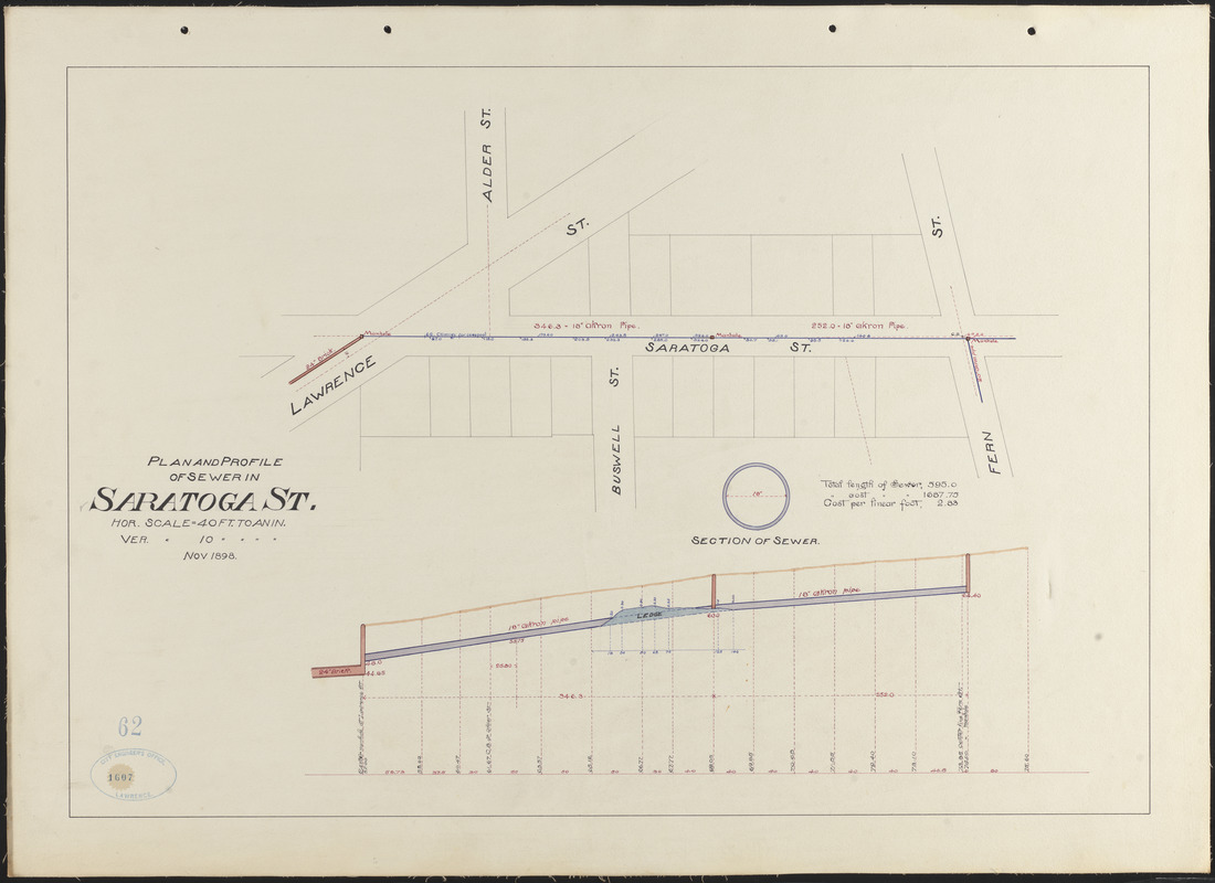 Plan and profile of sewer in Saratoga St.