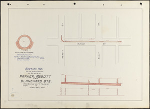 Plan and profile of sewer in Parker, Abbott and Blanchard Sts., section no. 1